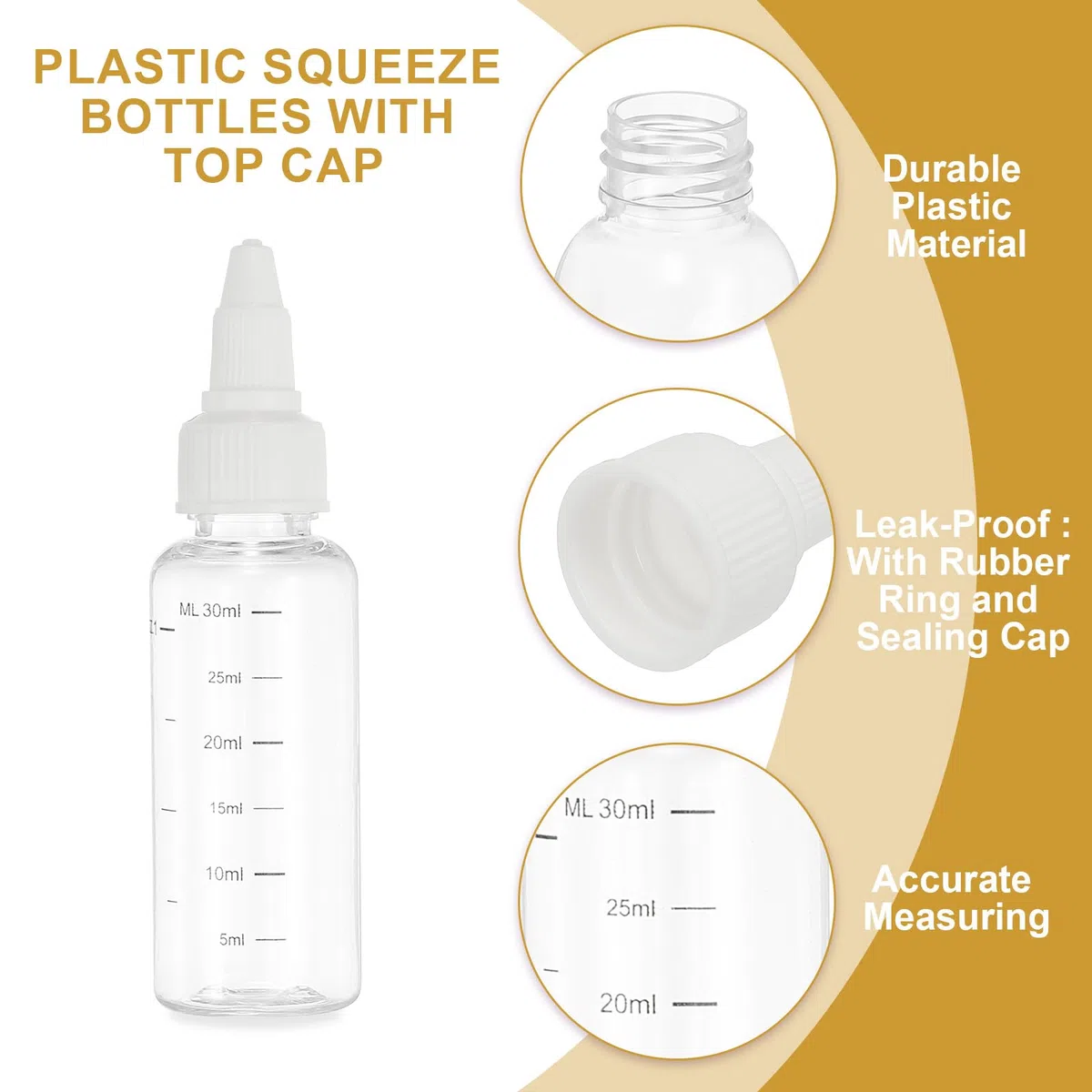 PATIKIL 30 Ml/1 oz Bottiglie di Plastica a Spremere con Cappuccio a Vite Bianco, 4 Pz Bottiglia di Erogazione Rotonda Graduata Vuota Bottiglia Puntuta per Artigianato, Oli,Trasparente
