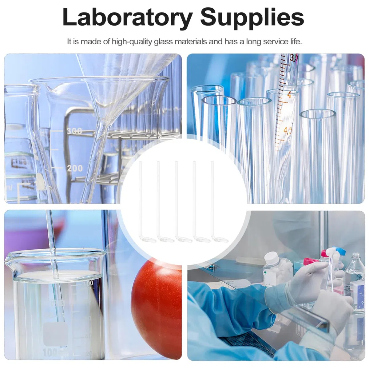 MAGICLULU 2 Set Glass Cell Spreader Rods For Laboratory Use Precision Coating Tools For Biochemical Experiments Smooth Surface 5 Pezzi*2