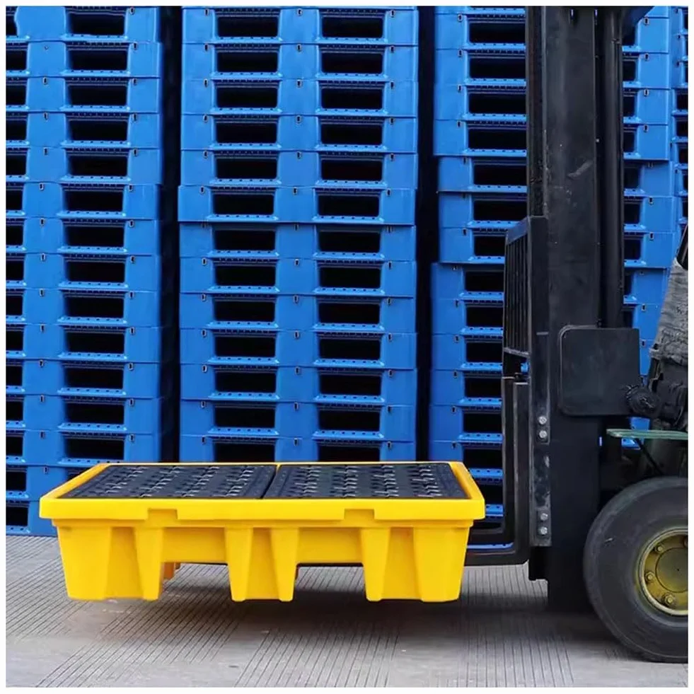 Vassoio modulare industriale per il contenimento delle fuoriuscite, in plastica resistente (120 x 60 x 10 cm) per liquidi sicuri, resina chimica, soluzione per pallet