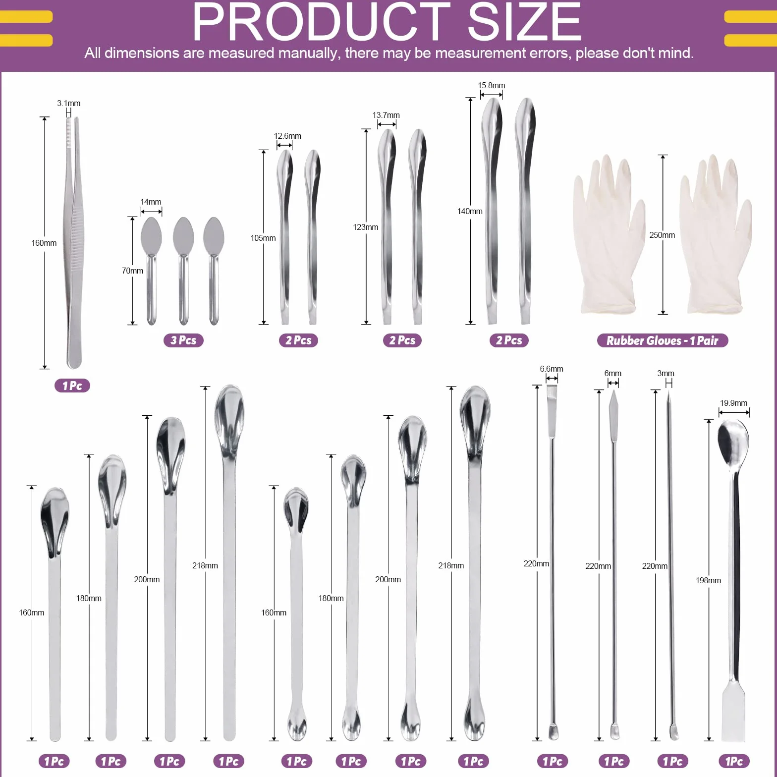 Swpeet Kit assortimento di spatole da laboratorio micro in acciaio inox, 23 pezzi per cucchiaio da laboratorio per riempimento pillole Strumento per manomissione micro spatola cucchiaio in acciaio