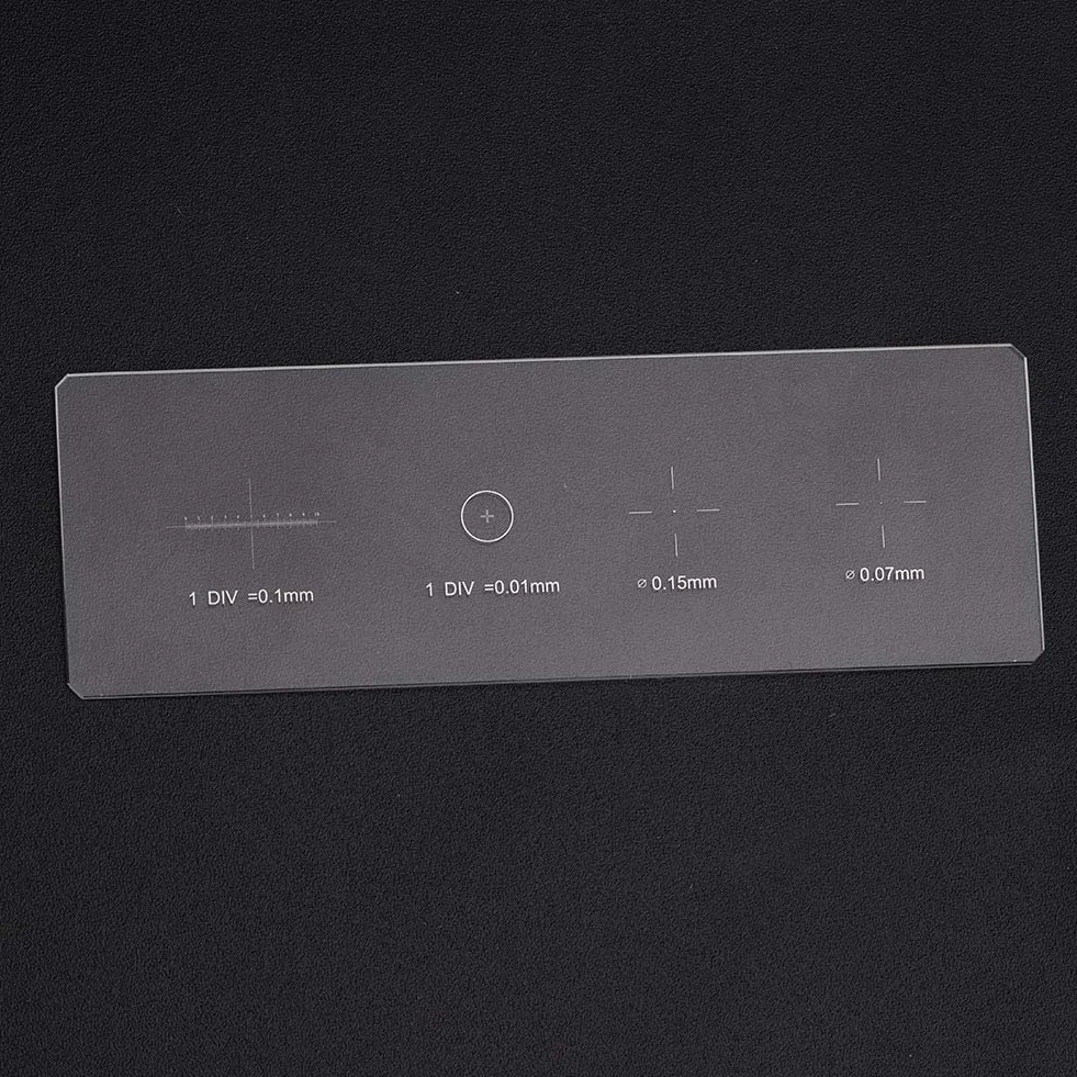 Vetrino di calibrazione micrometrico Vcriczk, per microscopio, trasparente, vetro ottico K9, 1 mm, 100 divisioni, 0,01 mm, LED