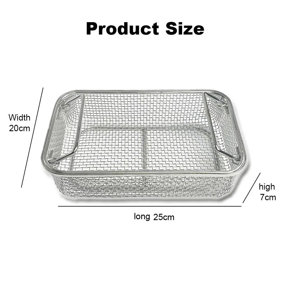 Vassoio per sterilizzazione per Strumenti da 4 Pezzi, cestelli Perforati in Rete in Acciaio Inossidabile 304 da 4 mm, con Maniglia Retrattile, per Laboratorio ospedaliero, 25 cm*20 cm*7 cm