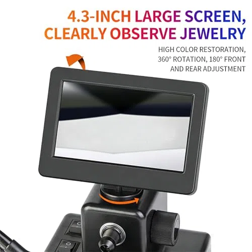 Microscopio digitale con schermo LCD da 4,3", design compatto, lunghezza focale regolabile, luce di riempimento, ideale per ispezioni e visualizzazione dettagliate
