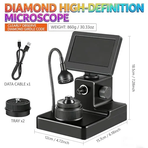 Microscopio digitale con schermo LCD da 4,3", design compatto, lunghezza focale regolabile, luce di riempimento, ideale per ispezioni e visualizzazione dettagliate