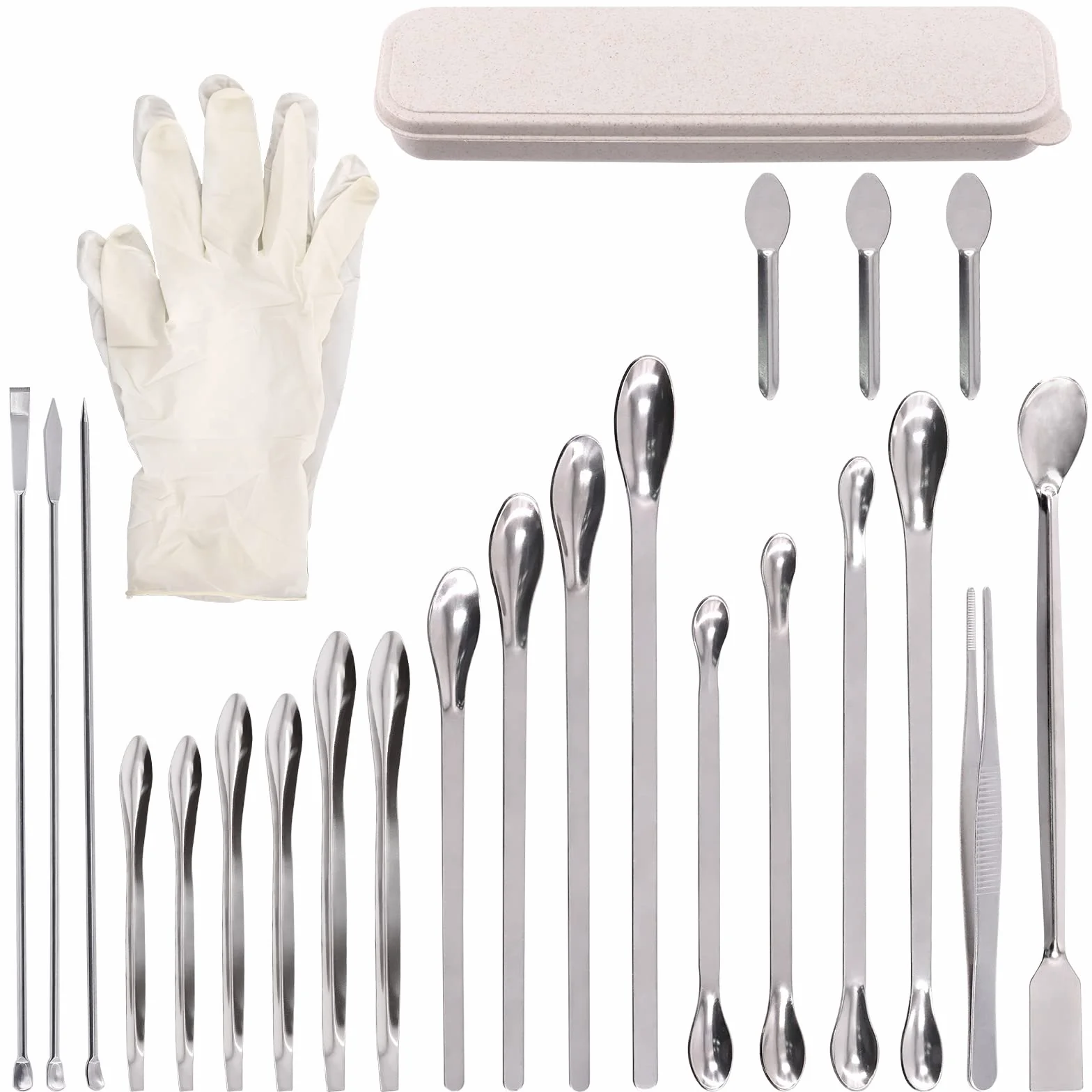 Swpeet Kit assortimento di spatole da laboratorio micro in acciaio inox, 23 pezzi per cucchiaio da laboratorio per riempimento pillole Strumento per manomissione micro spatola cucchiaio in acciaio