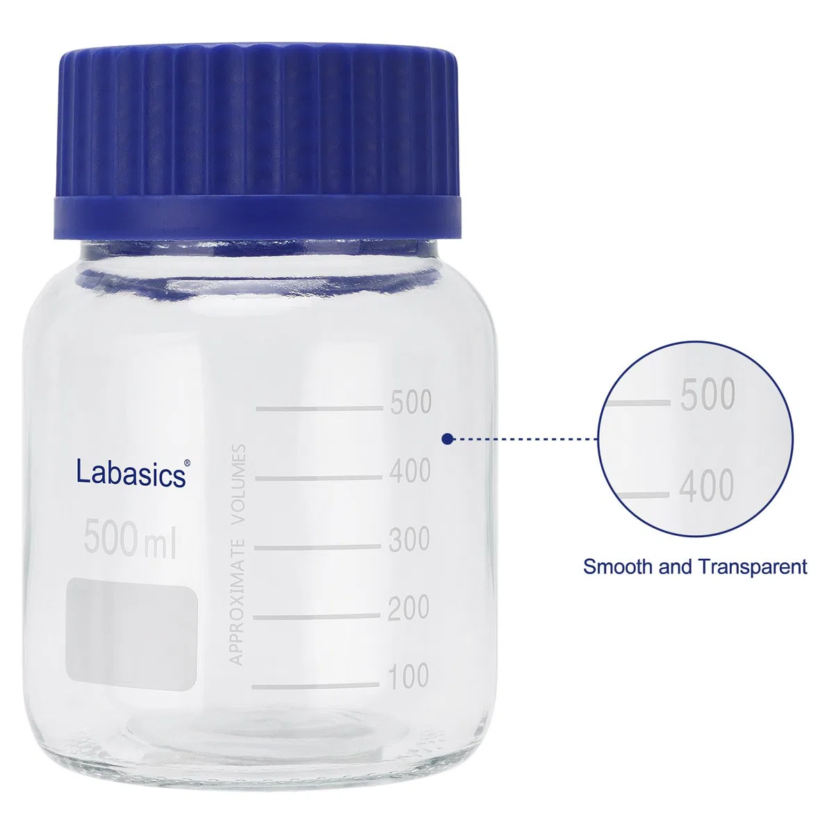Labasics Bottiglia di Conservazione Rotonda con Tappo A Vite Gl80, Bottiglia Reagente in Vetro di Alta Qualità A Bocca Larga, per Conservazione di Campioni di Laboratorio, 500 ml