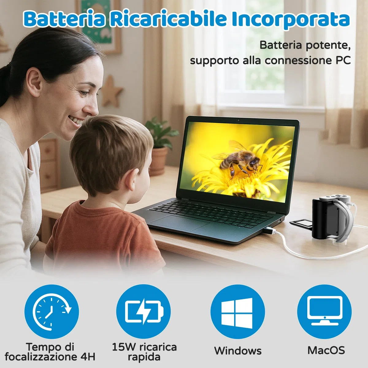 USCAMEL Microscopio Digitale Portatile per Bambini: 1000x ingrandimento, schermo HD da 2 pollici, connessione USB, Attrezzo educativo microscopio portatile per bambini età 7-12 anni (Nero)
