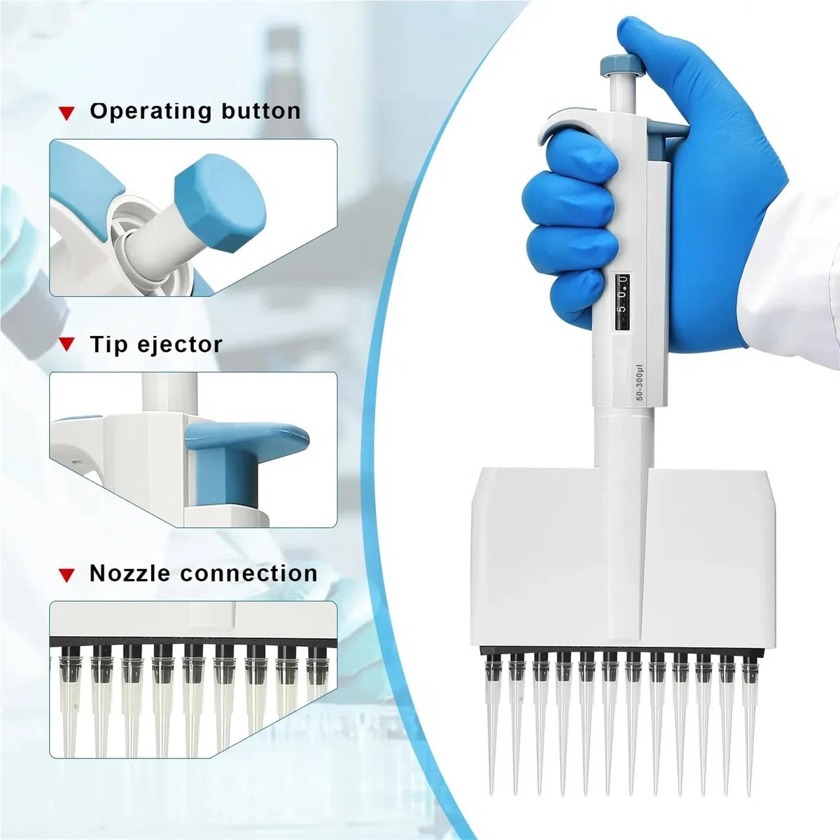 Pipetta elettronica, Pipetta, Micropipetta Digitale A Capacità Variabile Da 0,5ul-300ul Regolabile Manualmente,Dispositivo pipetta portatile(5-50μl)