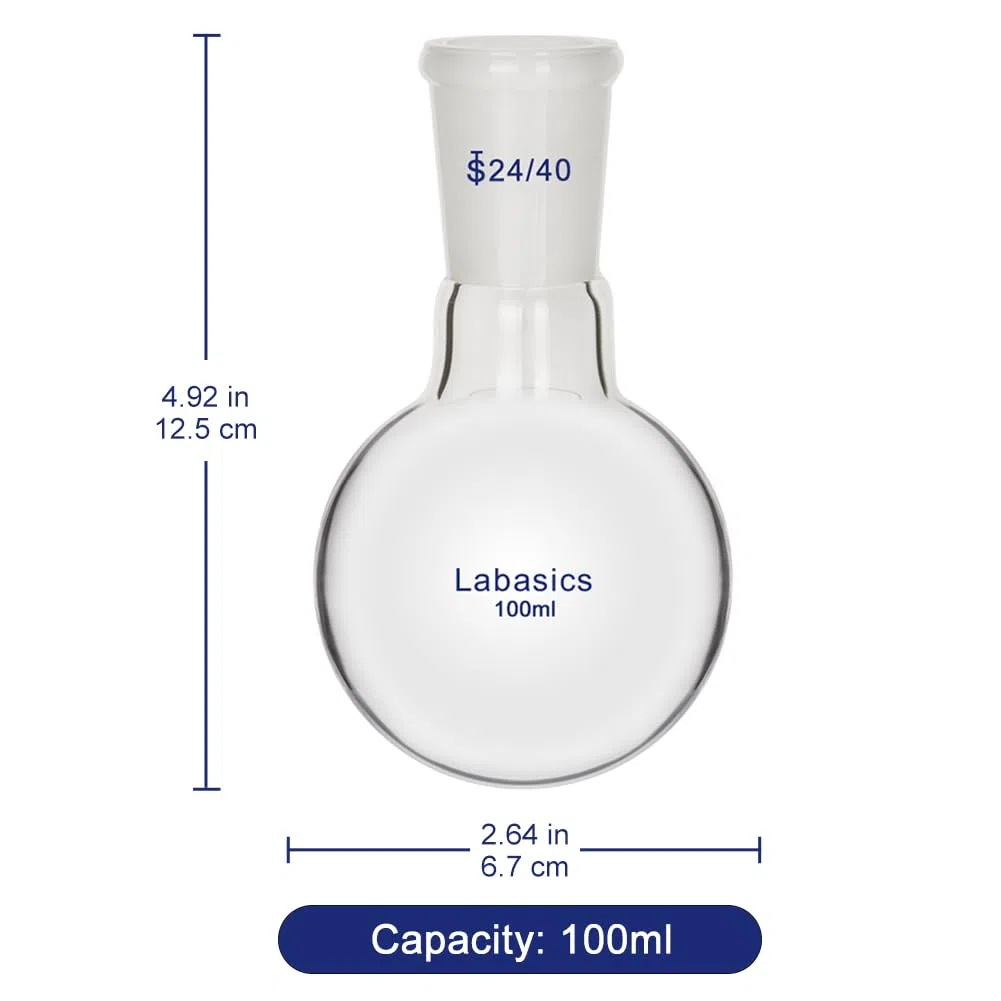 Labasics 100ml RBF Pallone Vetro Laboratorio a Collo Singolo, Single Neck Round Bottom Flask con Giunto Esterno Conico Standard 24/40-100ml