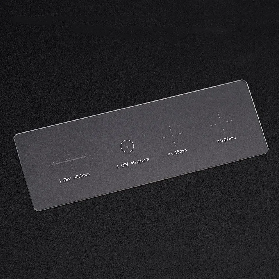 Vetrino di calibrazione micrometrico Vcriczk, per microscopio, trasparente, vetro ottico K9, 1 mm, 100 divisioni, 0,01 mm, LED