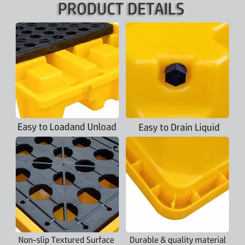 Vassoio modulare industriale per il contenimento delle fuoriuscite, in plastica resistente (120 x 60 x 10 cm) per liquidi sicuri, resina chimica, soluzione per pallet