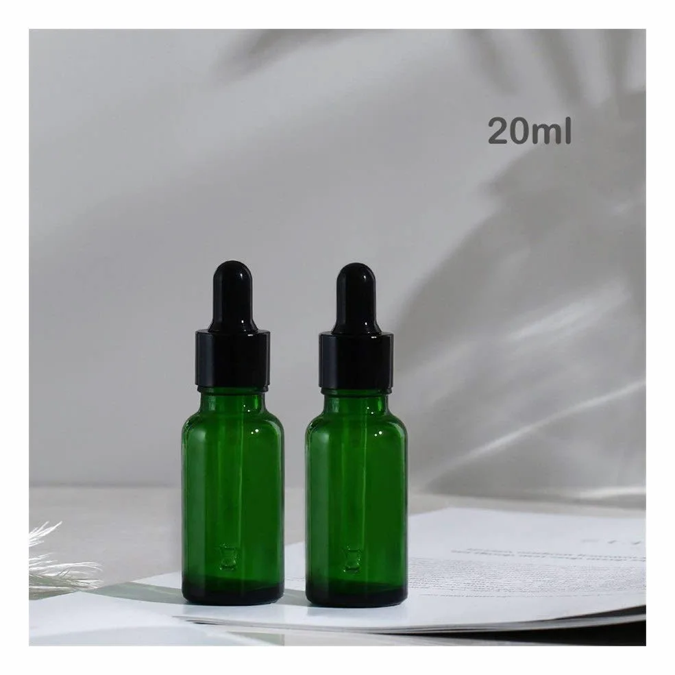Home Ricambio vuoto ANIMALE DOMESTICO Bottiglie 30pcs 5ml-100ml bottiglie vuote vetro ambrato con contagocce verde goccia olio essenziale aromaterapia liquido reagente Pipetta bottiglia riutilizzabile