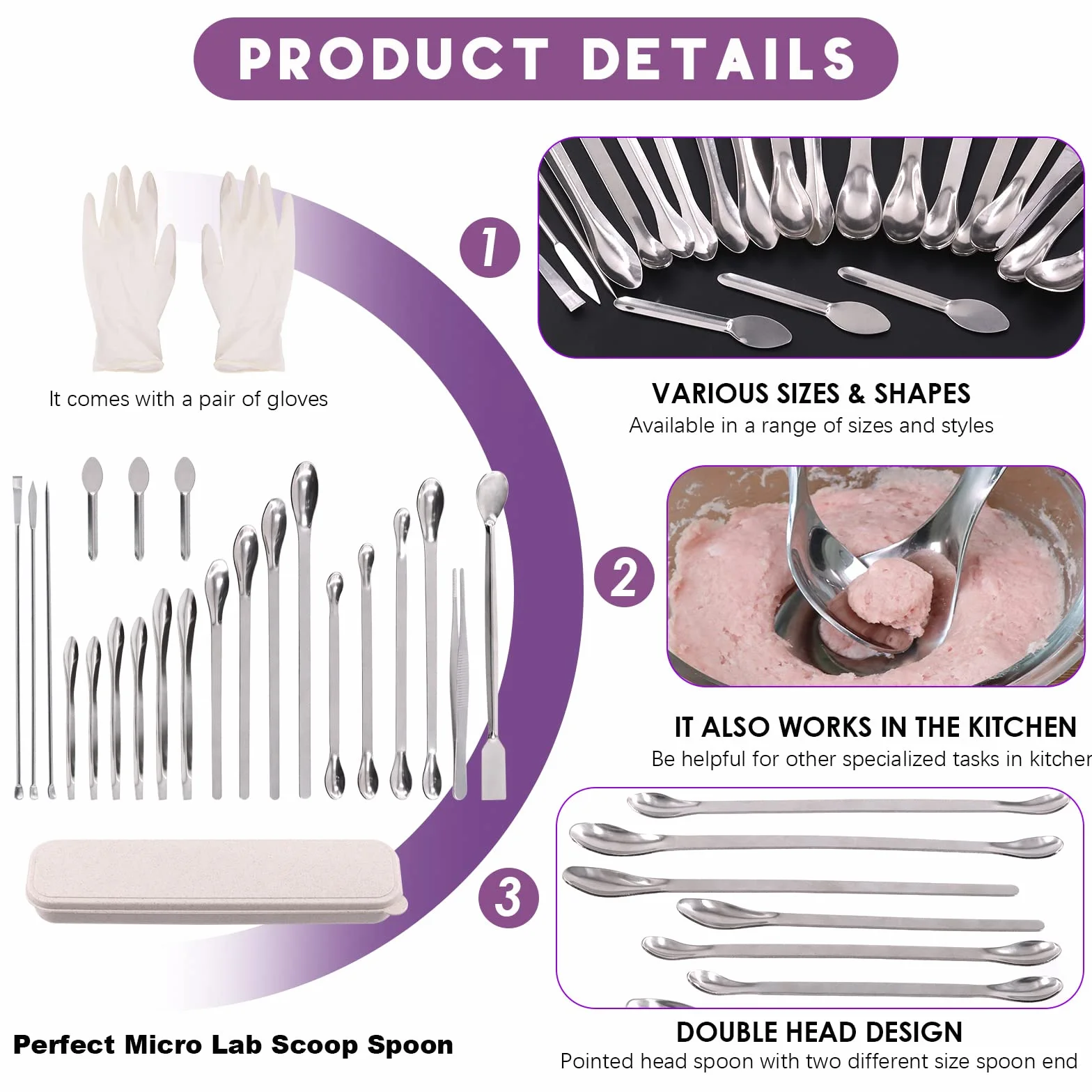 Swpeet Kit assortimento di spatole da laboratorio micro in acciaio inox, 23 pezzi per cucchiaio da laboratorio per riempimento pillole Strumento per manomissione micro spatola cucchiaio in acciaio