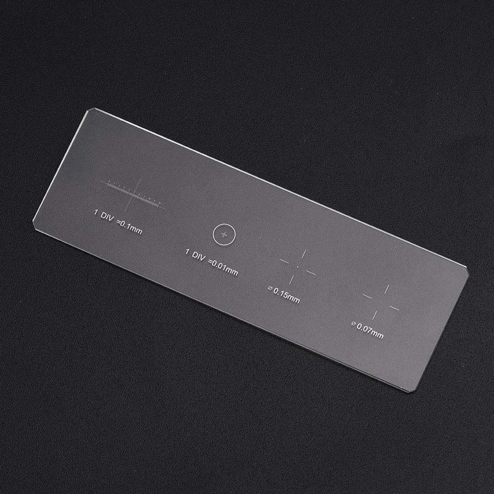 Vetrino di calibrazione micrometrico Vcriczk, per microscopio, trasparente, vetro ottico K9, 1 mm, 100 divisioni, 0,01 mm, LED