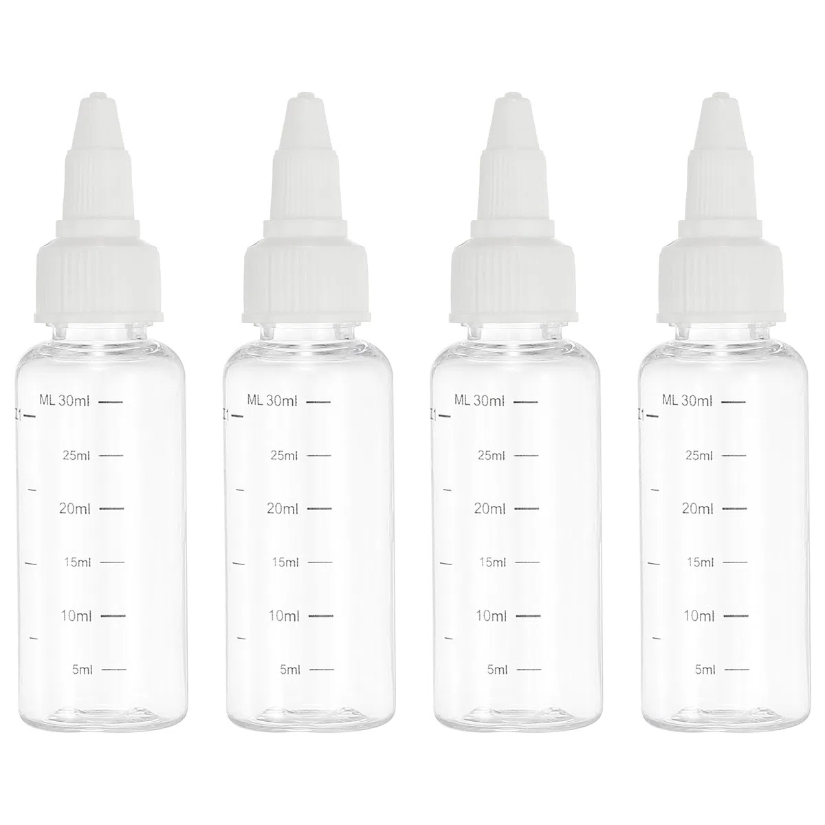 PATIKIL 30 Ml/1 oz Bottiglie di Plastica a Spremere con Cappuccio a Vite Bianco, 4 Pz Bottiglia di Erogazione Rotonda Graduata Vuota Bottiglia Puntuta per Artigianato, Oli,Trasparente