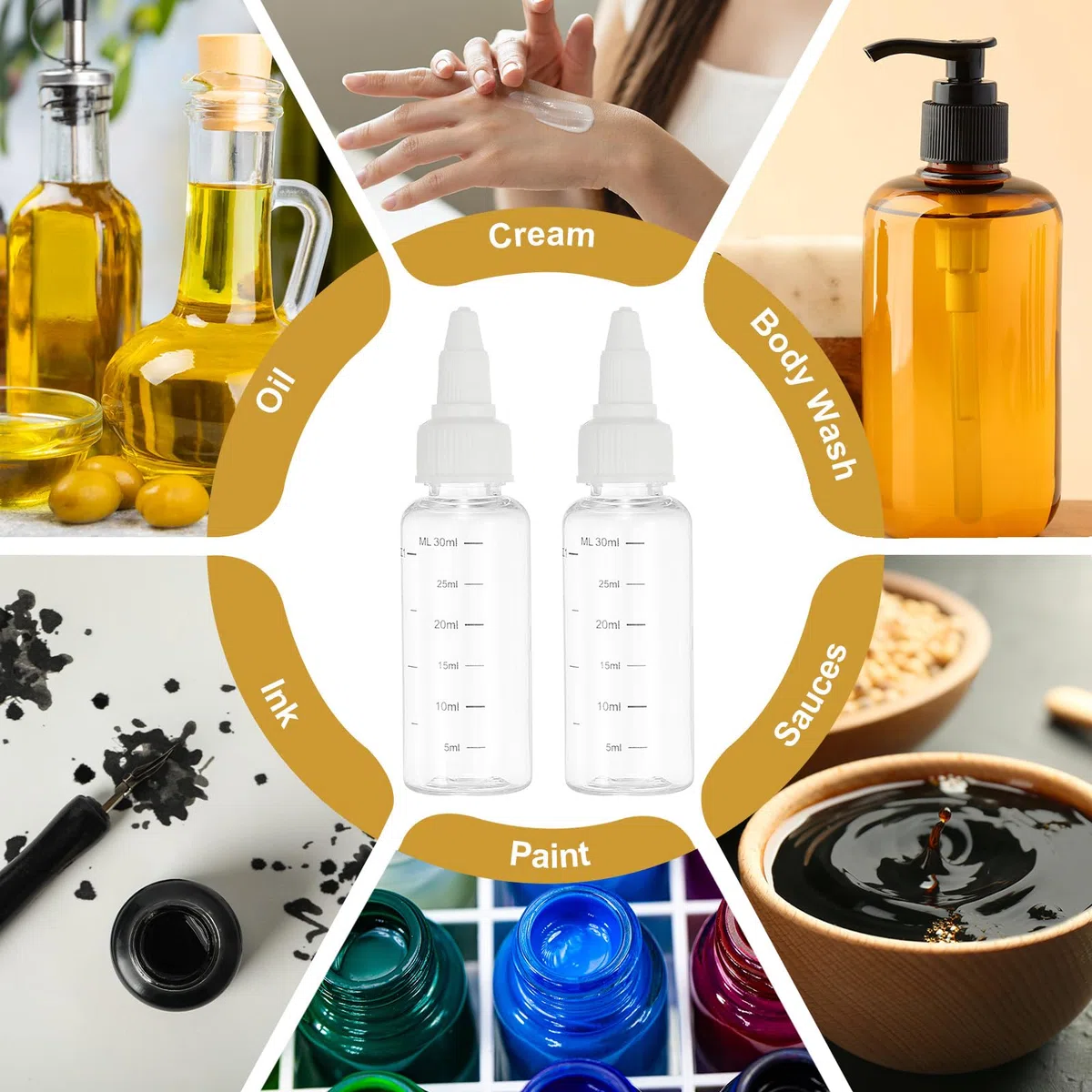 PATIKIL 30 Ml/1 oz Bottiglie di Plastica a Spremere con Cappuccio a Vite Bianco, 4 Pz Bottiglia di Erogazione Rotonda Graduata Vuota Bottiglia Puntuta per Artigianato, Oli,Trasparente
