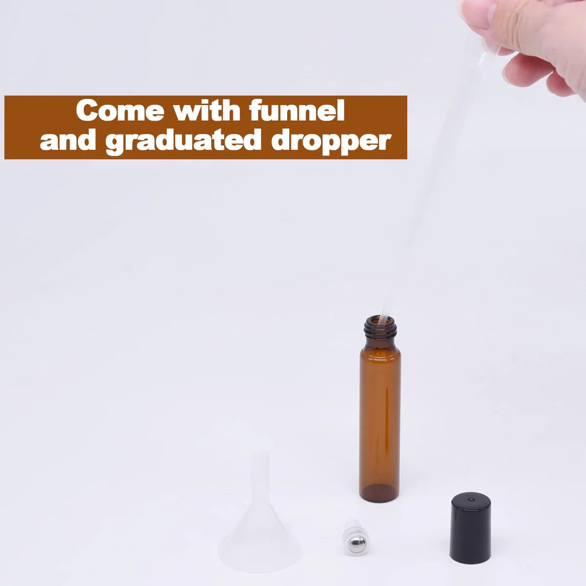10 ml Roll On Vuoto per Oli Essenziali, 12Pcs bottiglie di vetro ambrato con sfere in acciaio inox, 1 apribottiglie, 1 imbuto, 1 pipette, perfettePer Oli Essenziali, Profumi, Liquidi