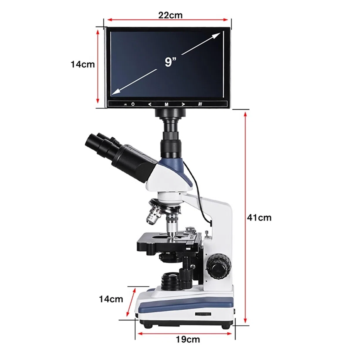 Microscopi, Microscopio da laboratorio biologico professionale trinoculare digitale HD da 5 MP con USB LED + oculare elettronico + LCD da 9 pollici