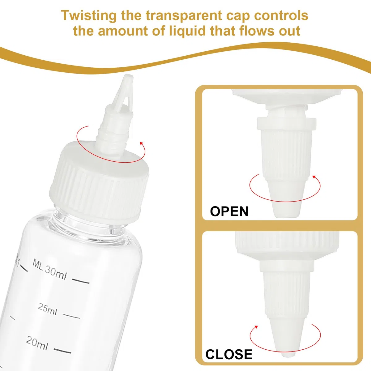 PATIKIL 30 Ml/1 oz Bottiglie di Plastica a Spremere con Cappuccio a Vite Bianco, 4 Pz Bottiglia di Erogazione Rotonda Graduata Vuota Bottiglia Puntuta per Artigianato, Oli,Trasparente