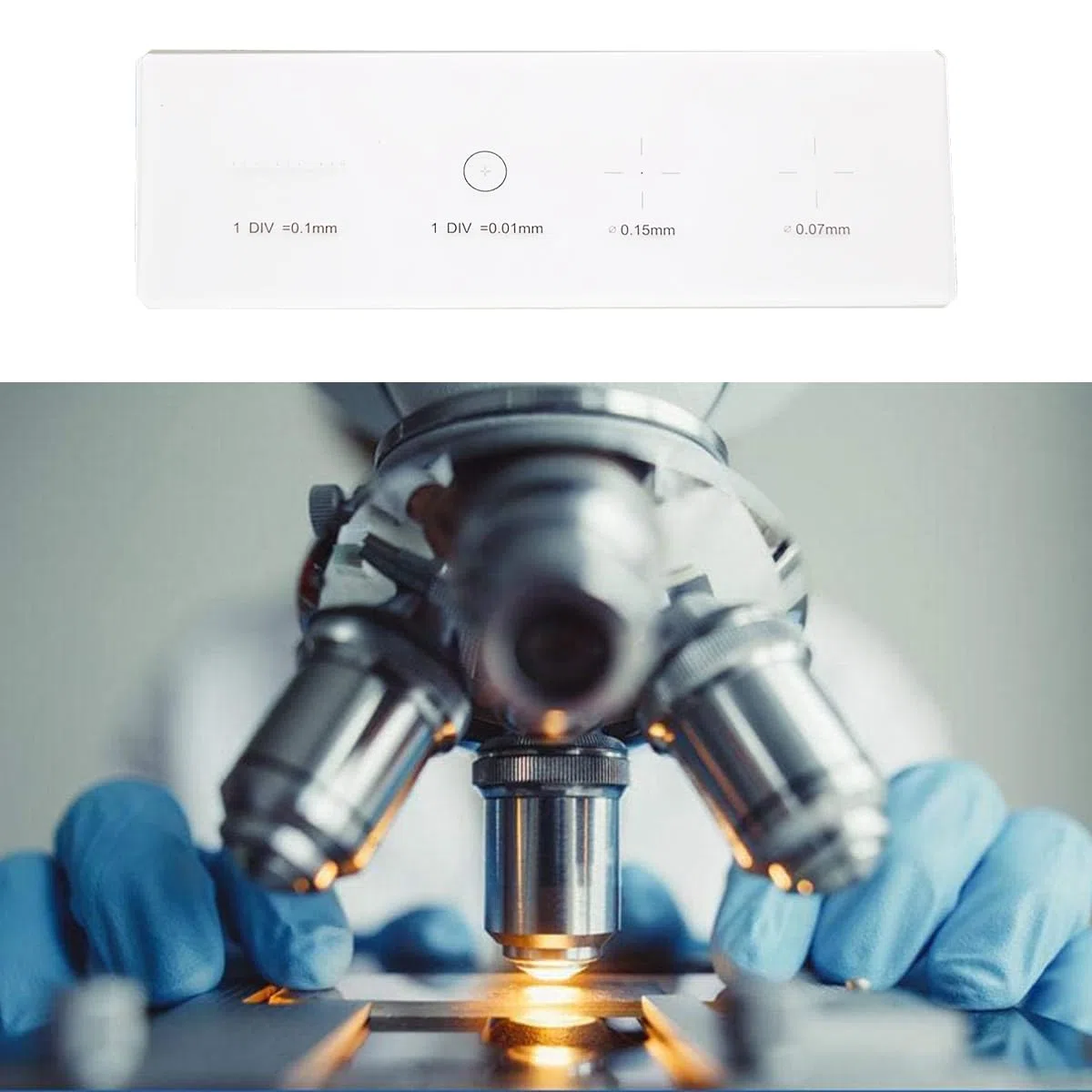 Ausi Vetrino per microscopio di calibrazione da 0,01 mm – Piastra micrometrica con reticolo in vetro ottico e punti di calibrazione per test di precisione di microscopi e fotocamere