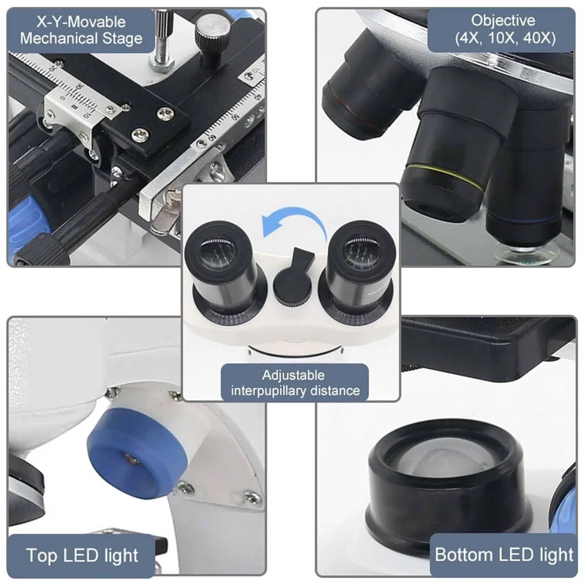 Microscopio binoculare 40x-15000x, microscopio composto monoculare e binoculare a LED, microscopio composto con oculare grandangolare (binoculare)