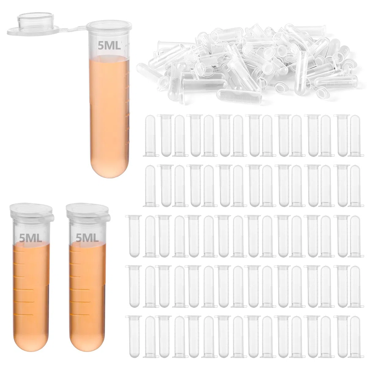 SHUESS 300 provette centrifughe in plastica da 5 ml, provette trasparenti in polipropilene, recipienti di reazione con coperchio, scala e fondo rotondo, provette per laboratorio, chimica e ricerca