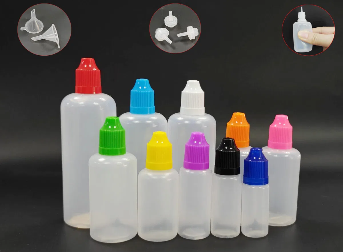 XIAONAN Confezione da 20 bottiglie vuote in plastica LDPE da 30 ml (bottiglie + tappi di colore misto + punte + imbuto + etichetta)