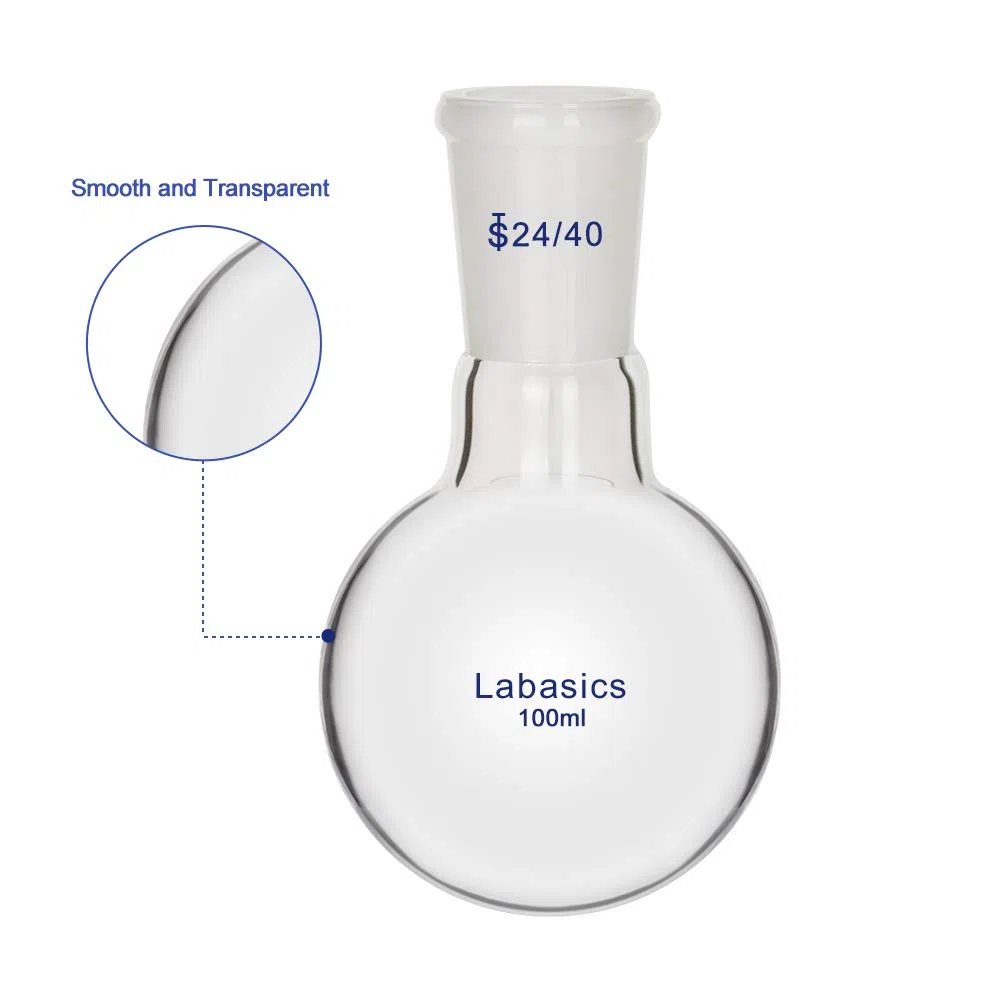 Labasics 100ml RBF Pallone Vetro Laboratorio a Collo Singolo, Single Neck Round Bottom Flask con Giunto Esterno Conico Standard 24/40-100ml