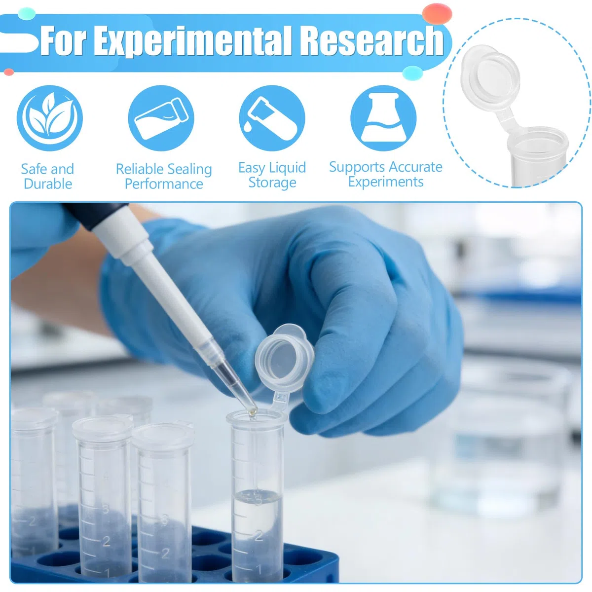 SHUESS 300 provette centrifughe in plastica da 5 ml, provette trasparenti in polipropilene, recipienti di reazione con coperchio, scala e fondo rotondo, provette per laboratorio, chimica e ricerca