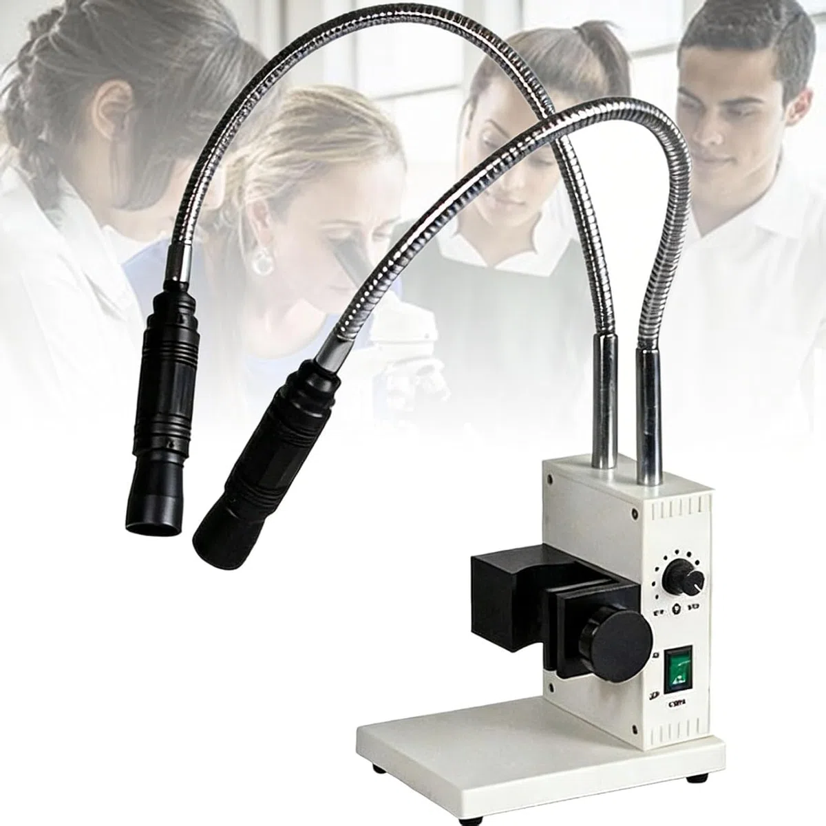 Luce LED per microscopio a fibra ottica, collo d'oca regolabile con controllo della luminosità e dell'apertura, include adattatori per lenti per una migliore visualizzazione