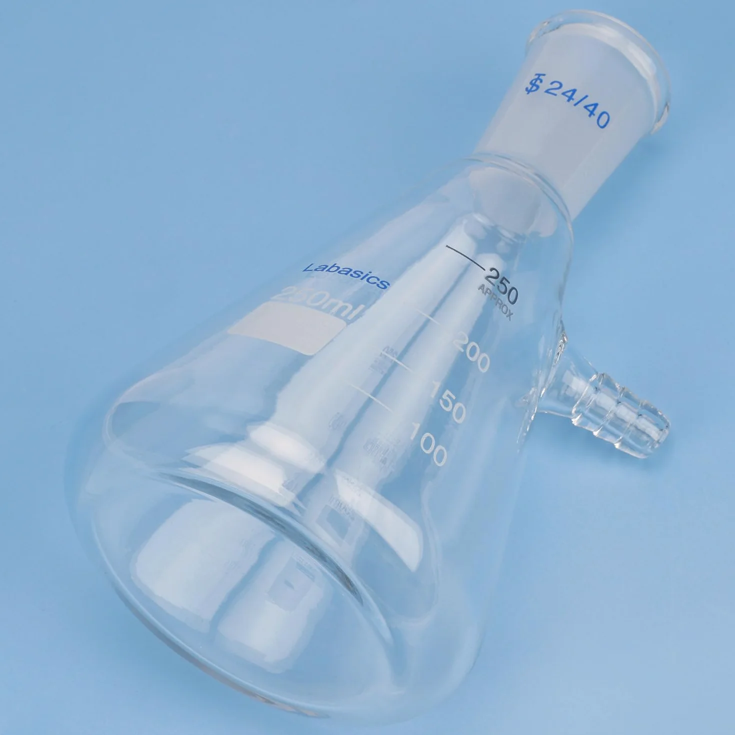 Labasics 250 ml Pallone di Filtraggio con Giunto Conico Standard 24/40, Pallone di Filtraggio in Vetro Borosilicato Resistente, Collo con Bullone con Tubazione, Interfaccia Tubo da 9 mm