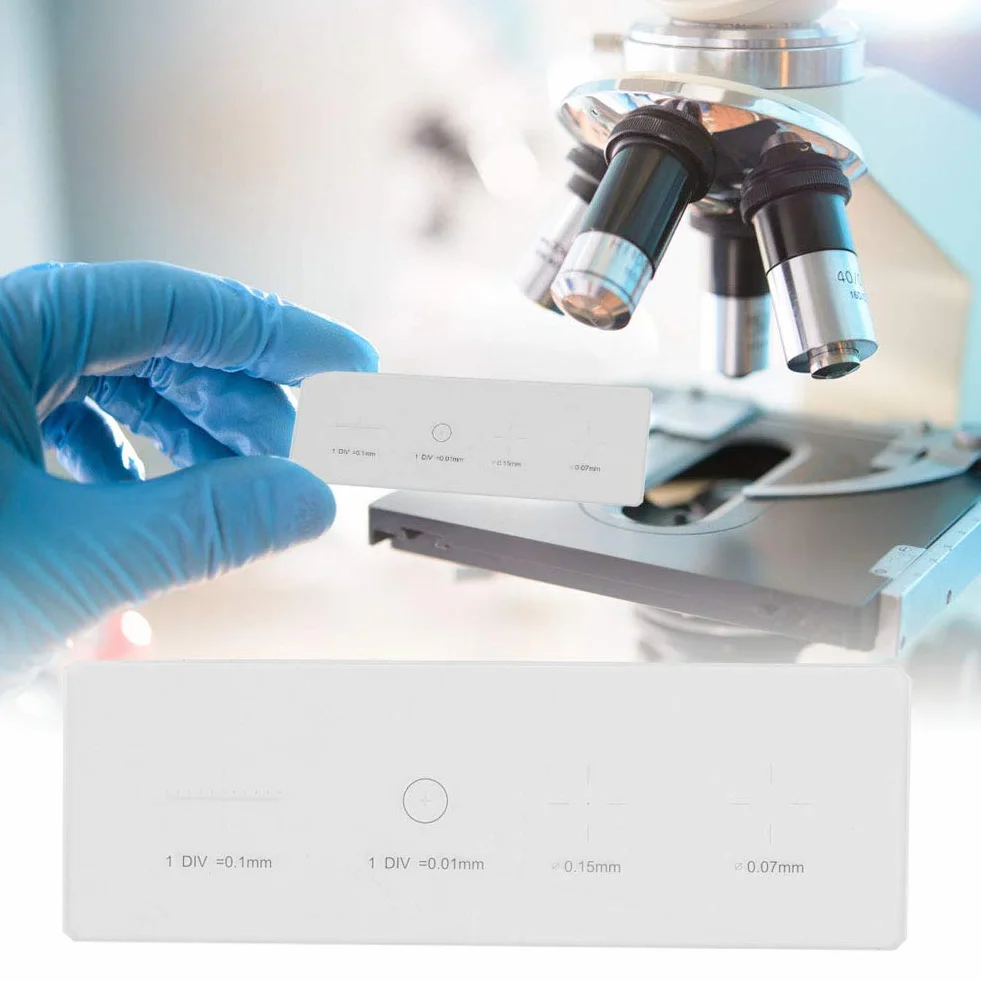 Vetrino di calibrazione micrometrico Vcriczk, per microscopio, trasparente, vetro ottico K9, 1 mm, 100 divisioni, 0,01 mm, LED