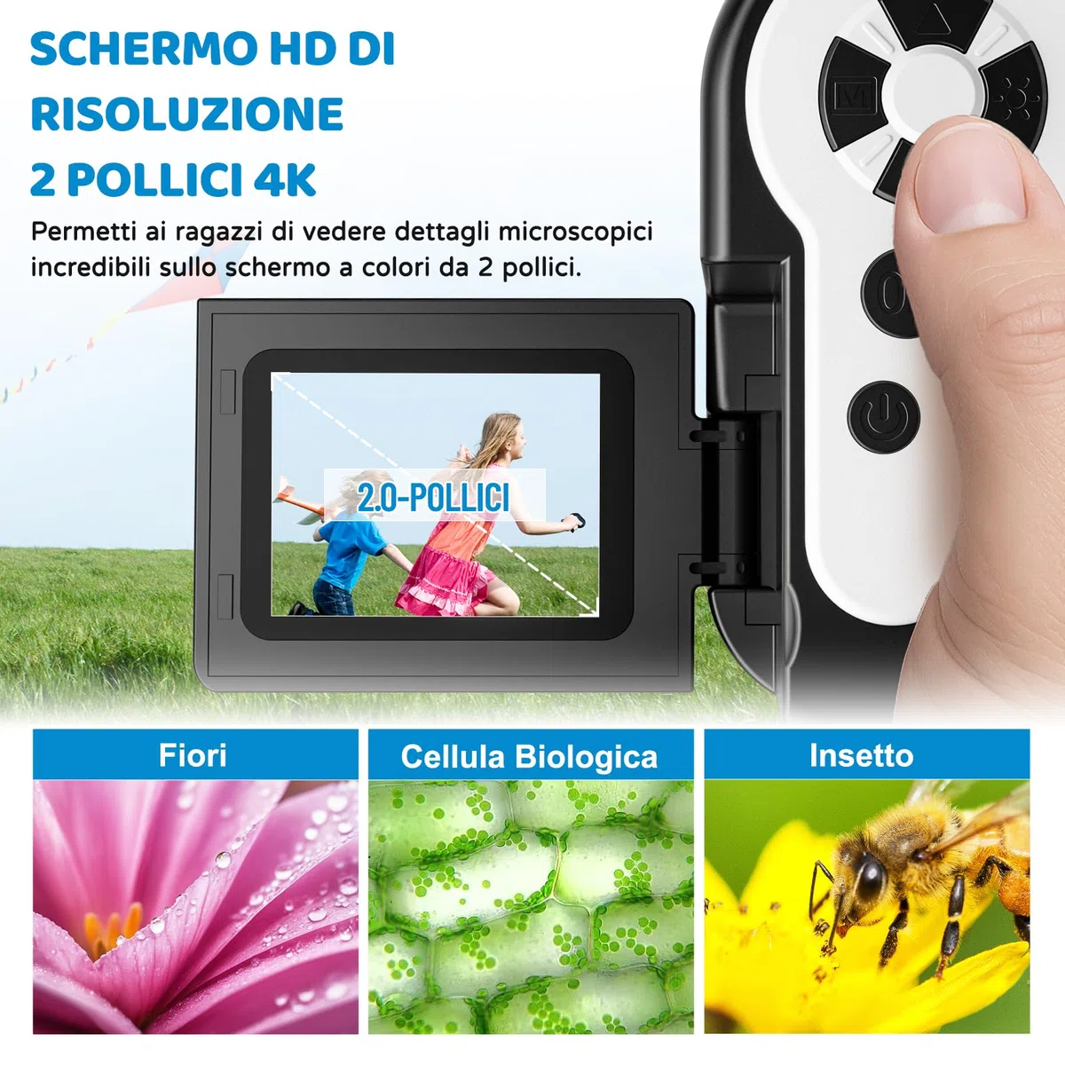 USCAMEL Microscopio Digitale Portatile per Bambini: 1000x ingrandimento, schermo HD da 2 pollici, connessione USB, Attrezzo educativo microscopio portatile per bambini età 7-12 anni (Nero)