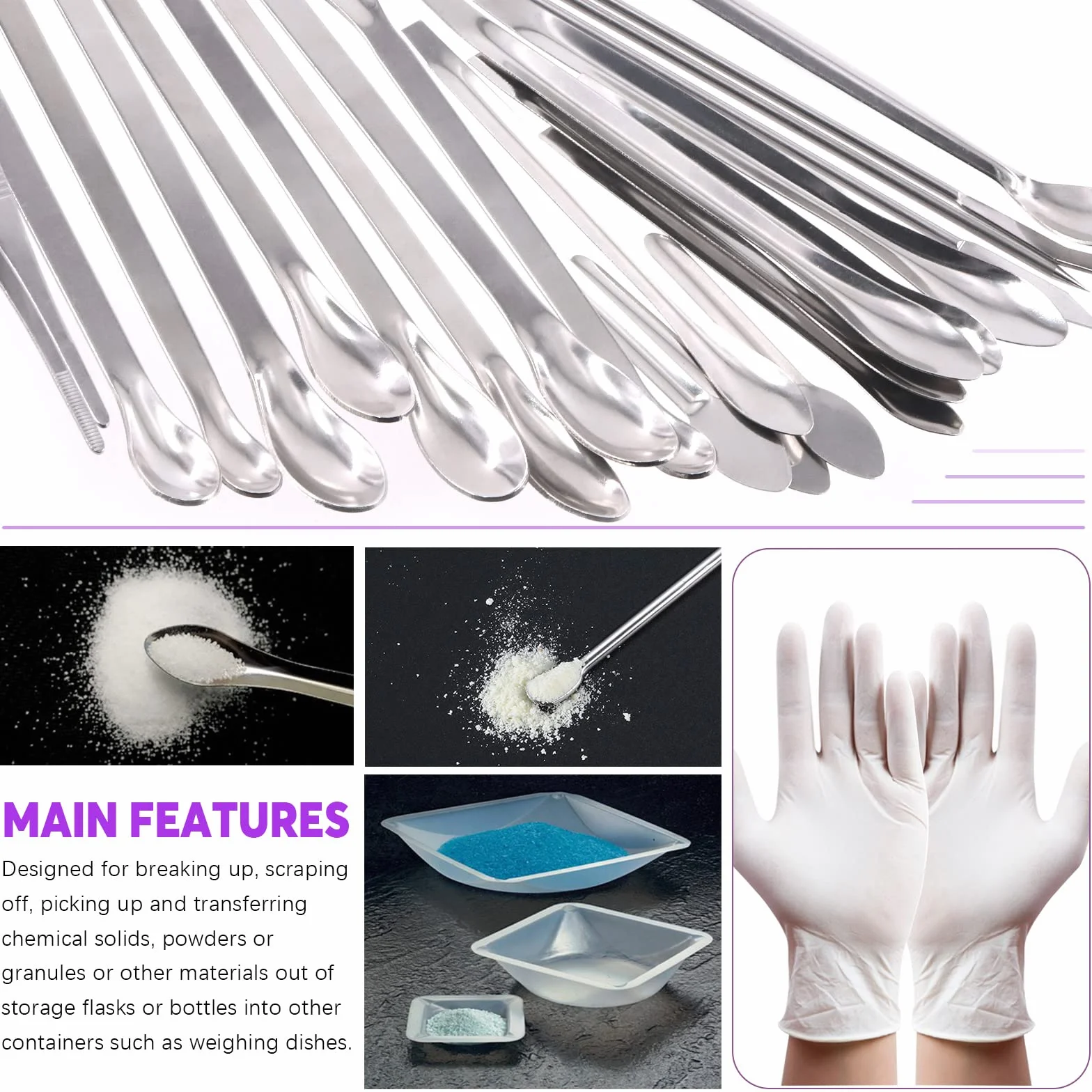Swpeet Kit assortimento di spatole da laboratorio micro in acciaio inox, 23 pezzi per cucchiaio da laboratorio per riempimento pillole Strumento per manomissione micro spatola cucchiaio in acciaio