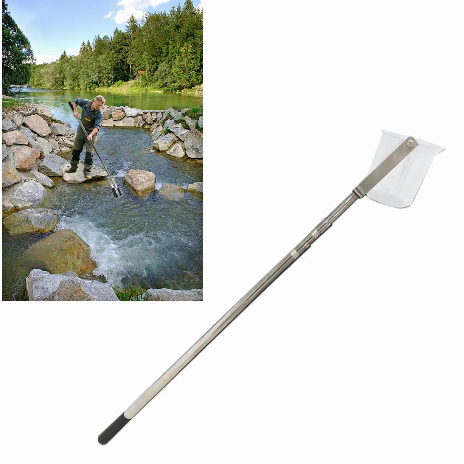 Mestolo telescopico per campionamento dell'Acqua, Asta di campionamento dell'Acqua in Acciaio Inossidabile, 500/1000ml mestolo per campionamento a Pendolo (Plastic 500ml, 1.43-6m/4.7-19.7ft)