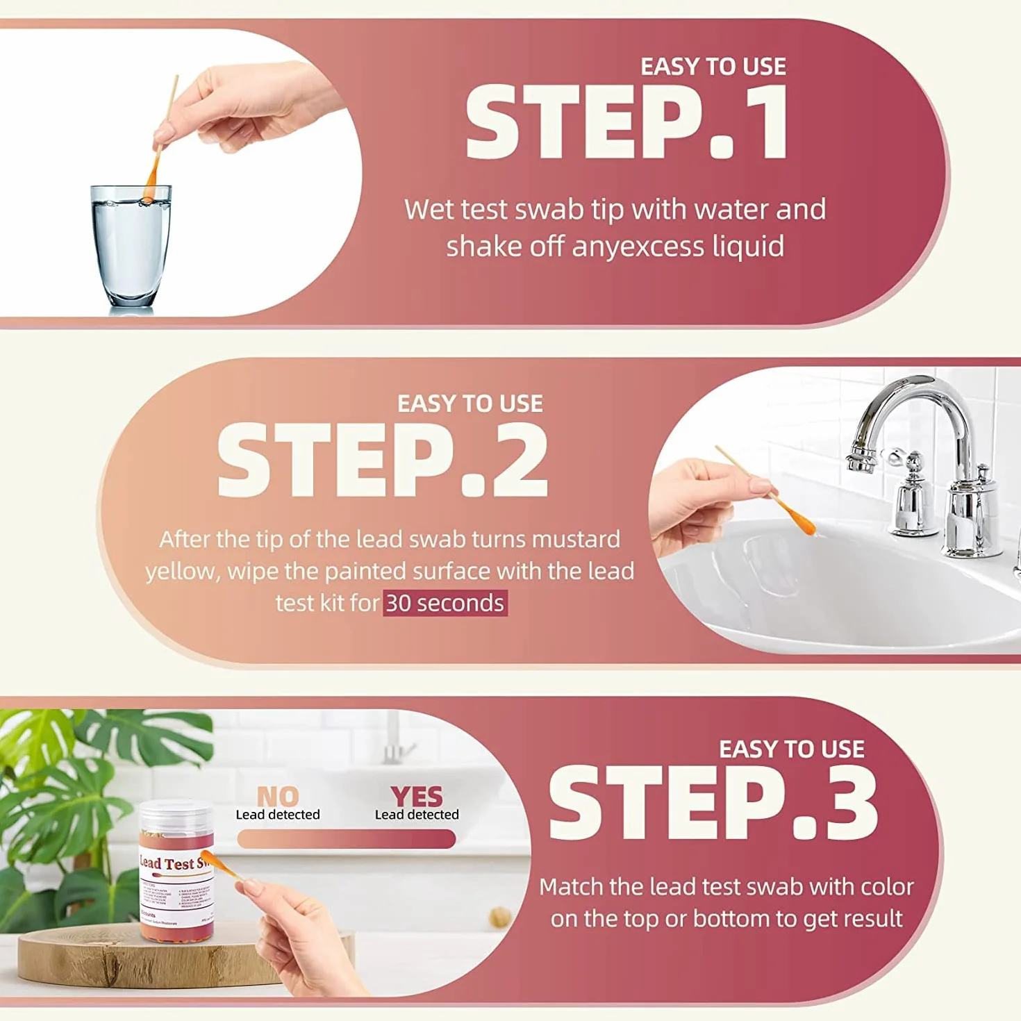 Kit di test di piombo tamponi - Kit per test di vernice al piombo, tampone di controllo del piombo per uso domestico, risultati dei test in (30 pezzi)