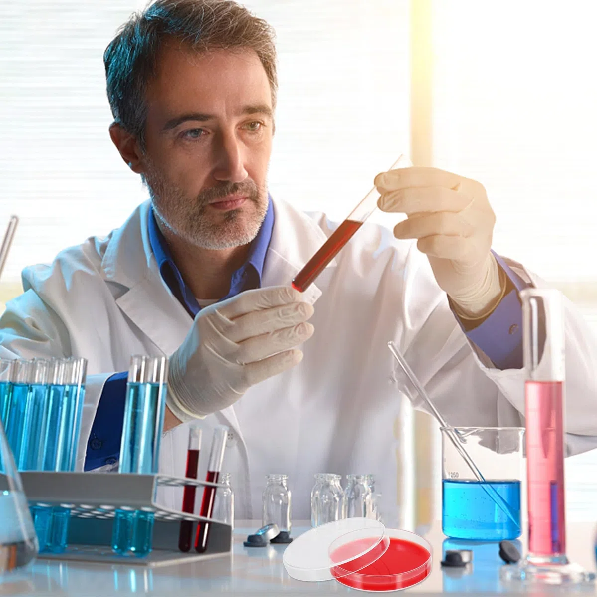OUNONA Piastre di Agar al Sangue Rosso da 70mm per Coltura di Streptococco, Spessore Uniforme, 10 Pezzi per Uso in Laboratorio e Istituzioni Mediche