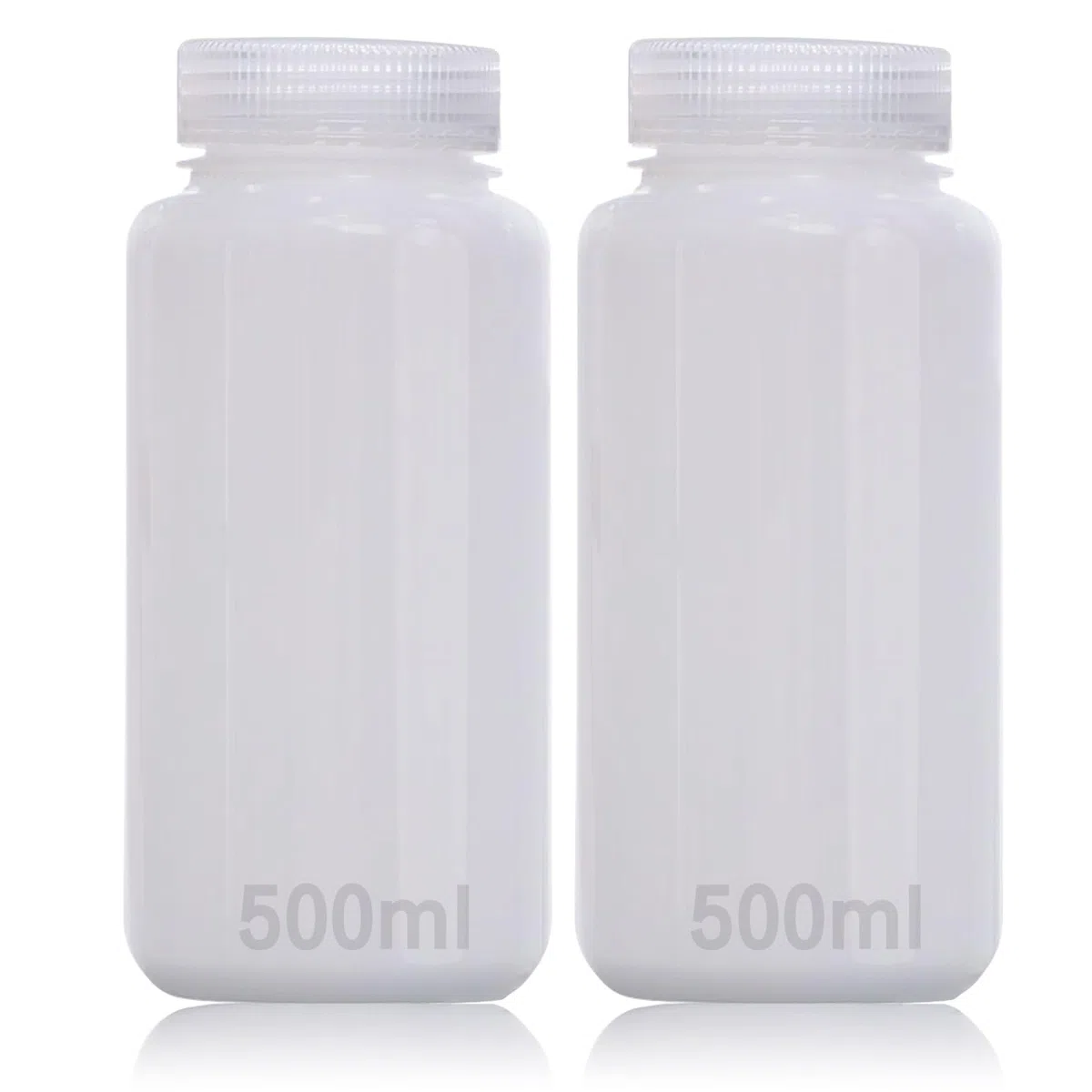 DKBT 2 flaconi di plastica a collo largo, 500 ml, vuoti da laboratorio, a prova di perdite, traslucidi, in HDPE con ampia apertura per pillole, bottiglie di campioni d'acqua