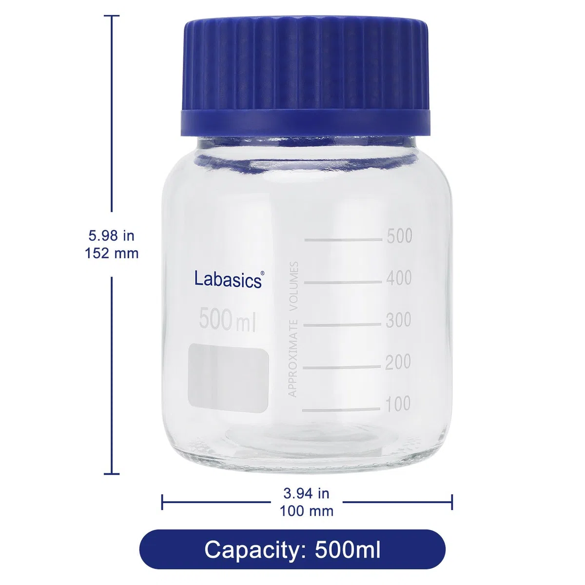 Labasics Bottiglia di Conservazione Rotonda con Tappo A Vite Gl80, Bottiglia Reagente in Vetro di Alta Qualità A Bocca Larga, per Conservazione di Campioni di Laboratorio, 500 ml