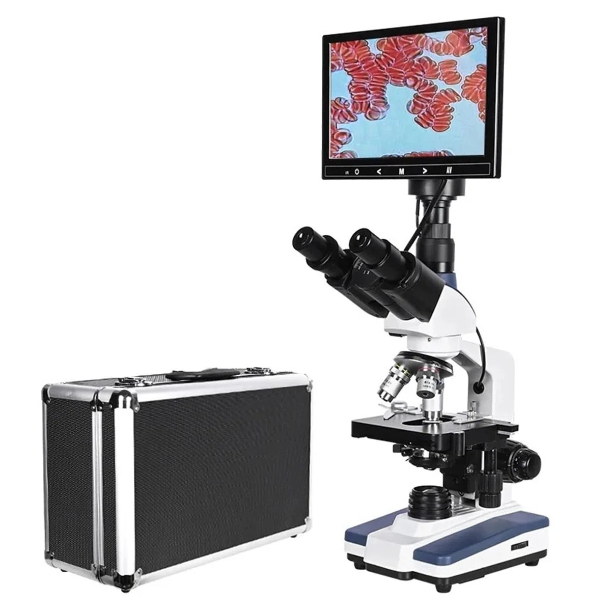 Microscopi, Microscopio da laboratorio biologico professionale trinoculare digitale HD da 5 MP con USB LED + oculare elettronico + LCD da 9 pollici