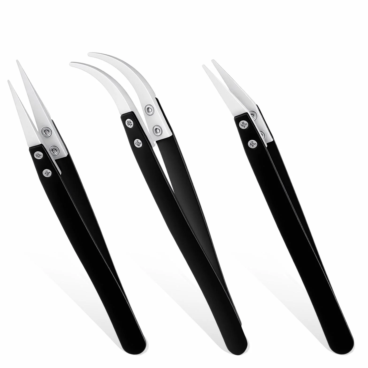 Set di 3 pinzette di precisione inversa in ceramica, non conduttive, resistenti al calore, anti magnetiche, per saldatura elettronica, punte curve appuntite per pizzicare bobine, gioielli, riparazione