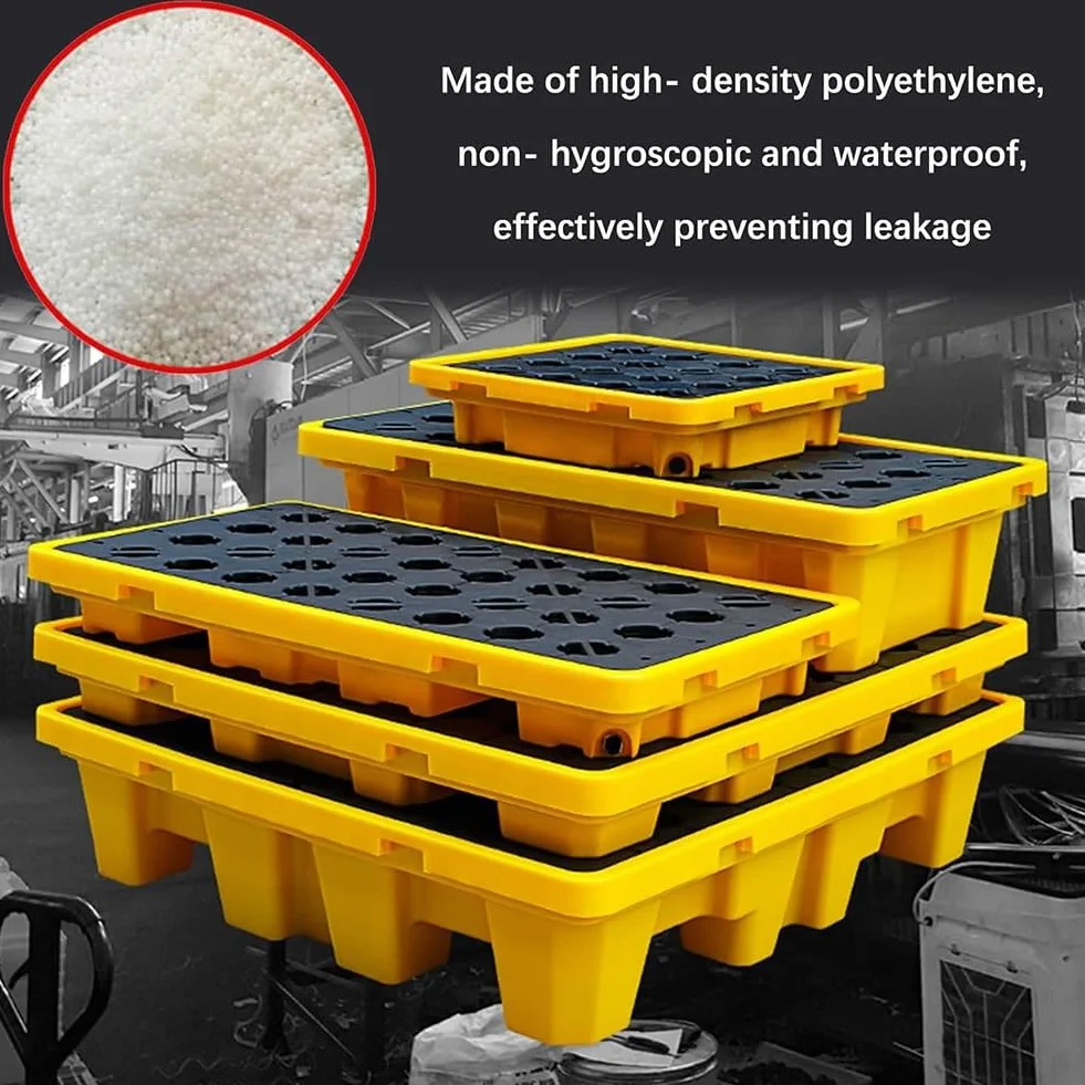 Vassoio modulare industriale per il contenimento delle fuoriuscite, in plastica resistente (120 x 60 x 10 cm) per liquidi sicuri, resina chimica, soluzione per pallet