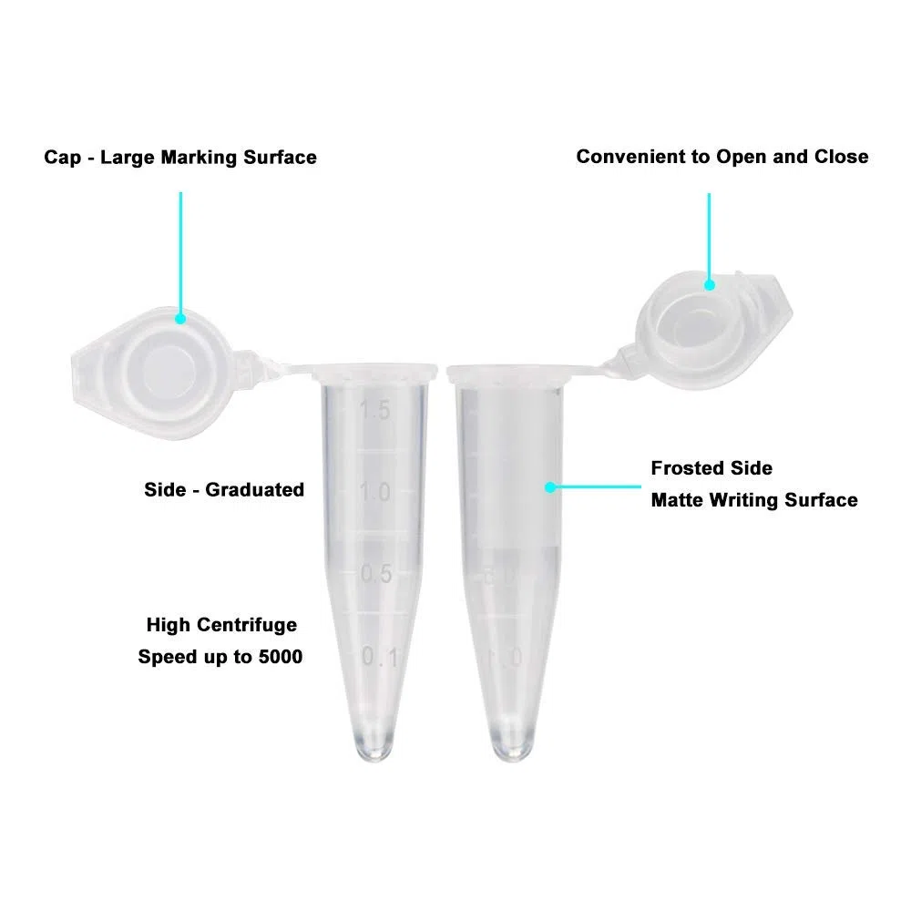 stonylab Micro Provette per Centrifughe, Plastica Trasparente Graduata di Polipropilene da 1,5ml con Tappo Piatto, Provette da Laboratorio Conical Centrifuge Tubes (1,5ml, Confezione da 500)