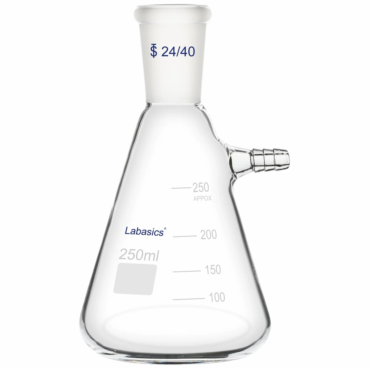 Labasics 250 ml Pallone di Filtraggio con Giunto Conico Standard 24/40, Pallone di Filtraggio in Vetro Borosilicato Resistente, Collo con Bullone con Tubazione, Interfaccia Tubo da 9 mm