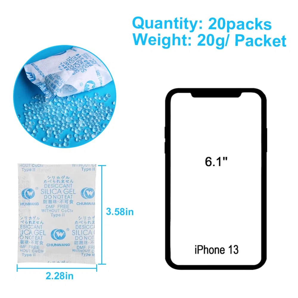 Sacchetti essiccanti in gel di silice, 20 g, ad alta capacità, per alimenti, vestiti, conservazione, libri, medicine, elettronica e molto altro