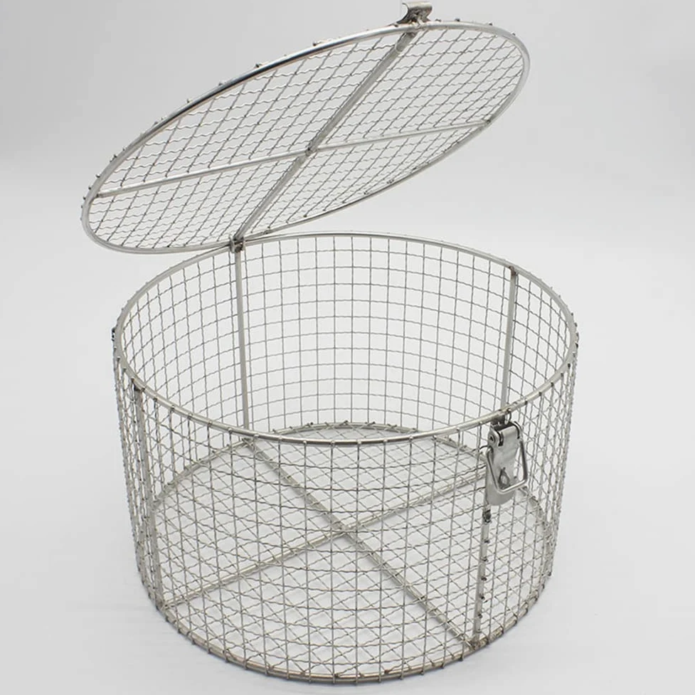 Vassoio per Autoclave Medico in Acciaio Inossidabile 304, cestelli per sterilizzazione Strumenti Rotondi con Coperchio e Chiusura, Vassoio per sterilizzazione cestelli Perforati,40 * 30cm